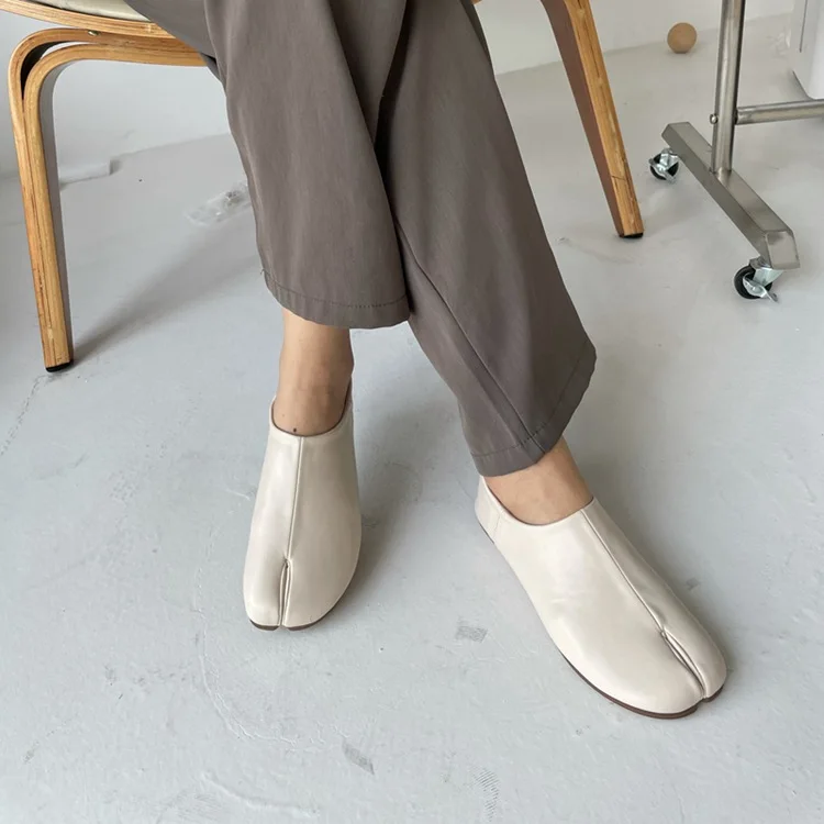 Bailamos Women Flats Tabi Ninja Moccasins Round Split Toe Shallow Lazy Slip On Slingback Mules Leather Shoes Soft Loafers Slip