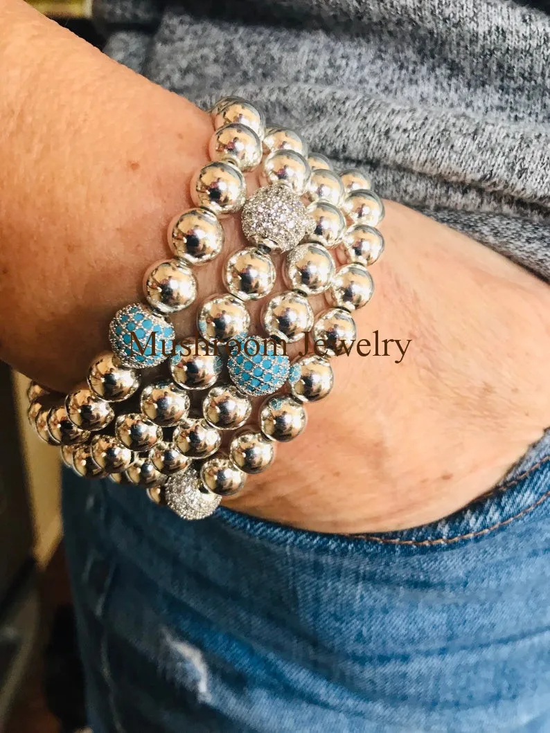 SILVER PLATED BEAD Pave украшения CZ женский посеребренный браслет гематит бисера для браслета - Окраска металла: SILVER PLATED BEAD