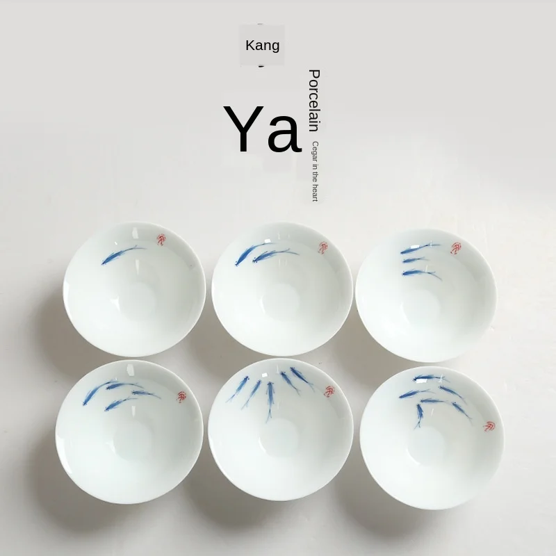 Teacup Ceramic Kung Fu Teacup Hand-Painted Ceramic Whiteware Tea Set Nostalgic Antique Type Cup MasterCup Single Retro Style Cup
