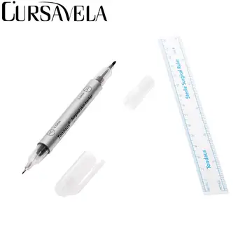 

Cursavela Surgical Skin Marker Eyebrow Marker Pen Tattoo Skin Marker Pen With Measuring Ruler Microblading Positioning Tools