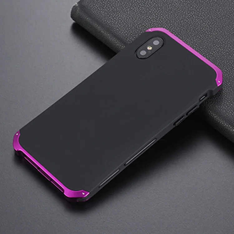 Black Purple Side Текстурированный противоударный металлический каркас Пластиковая Задняя панель для iPhone XS iPhone Xs алюминиевый сплав Мобильный XS бампер чехол с подарком - Цвет: Black Purple Side