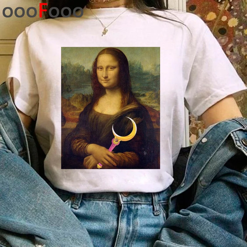 Mona Lisa Эстетическая Harajuku футболка женская гранж забавная мультяшная футболка Ullzang винтажная 90s футболка Новая мода Топ Тройники женские