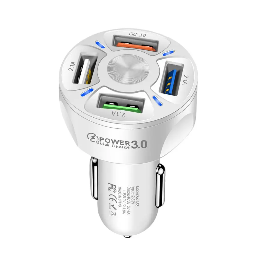 Car Mobile Phone Charger 4 Ports USB Fast Charging QC 3.0 12V/24V For IPhone Xiaomi Android Tablet | Автомобили и мотоциклы