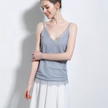 

Elifashion Korean Style Slim Female Shoulder Comfortable New Artemisia Argyi Fiber Lace Brim Vest Halter Blouse Women Camisole