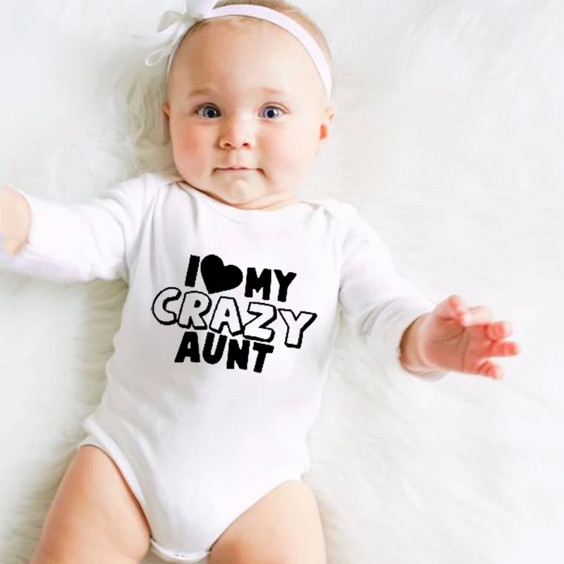 Хлопковый комбинезон с надписью «I Love My Crazy Aunt» для новорожденных, милый комбинезон с длинными рукавами для маленьких мальчиков и девочек, модная одежда Kawaii для малышей 0-24 месяцев