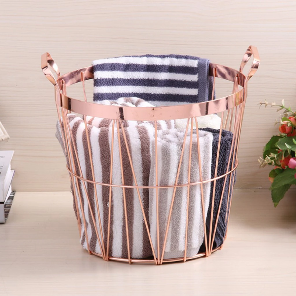 Home Storage Basket, Round Iron Wire Baskets With Handles for Storage, Organization, Kitchen, Home, Decoration