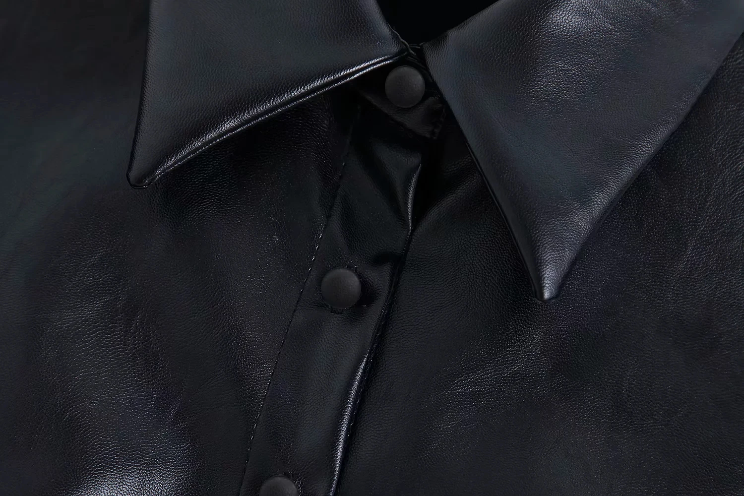 Черная искусственная кожаная блузка из искусственной кожи Женская Корейская рубашка с пышными рукавами женские топы и блузки Уличная офисная рубашка Camisa Blusas