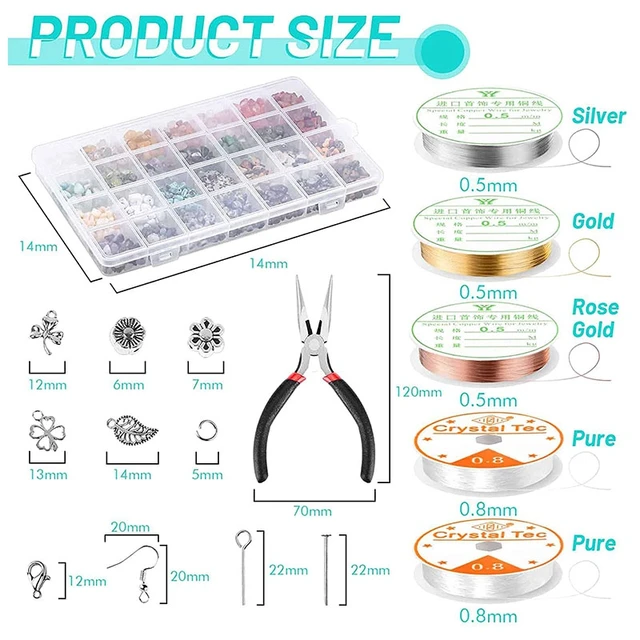 Ring Making Kit with 28 Colors Crystal Beads,1660 Pcs Crystal Jewelry Making  Kit with Gemstone Chip Beads, Jewelry Wire