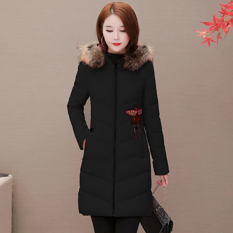

Cotton Overcoat Women's Mid-length Winter 2019 New Style Large Fur Collar Hooded Warm Cotton-padded Jacket Korean-style Loose Co