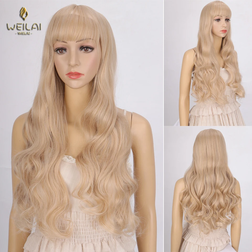 WEILAI длинный кудрявый парик с челкой синтетический для женщин| |