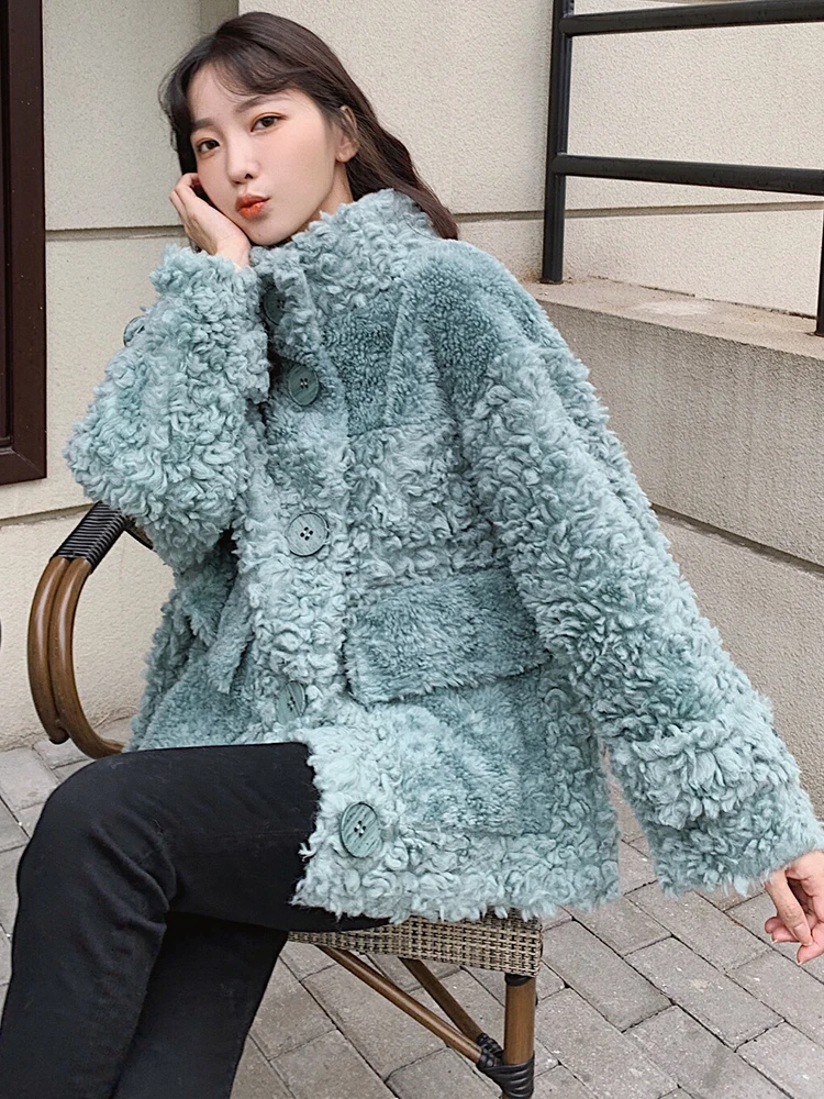 tcyeek Sheep Shearling Real Fur Coat Winter Jacket Women Wool Coats and Jackets Women Clothes Korean Long Jacket W2135