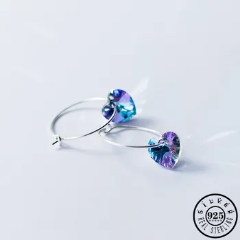 

925 Sterling Silver Heart Shaped Pendant Hoops Piercing Earrings Unique Round Circle Ear Rings Fine Jewelry for Women