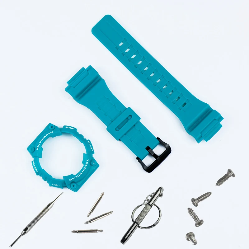 Blue white word Watch accessories pin buckle suitable for Casio resin strap case men's watch with AQ-S810W AQS810WC sports waterproof watch band - Band Color: Blue white word