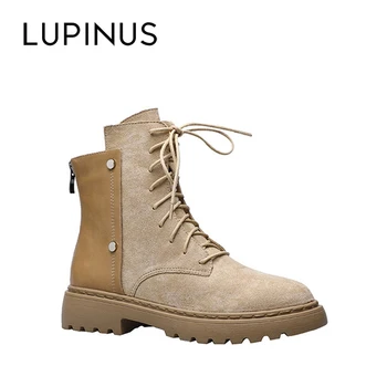 

Lupinus Winter British Style Ankle Boots For Women 2020 New Fashion Round Toe Splicing Women Boots Platform Women Leather Boots