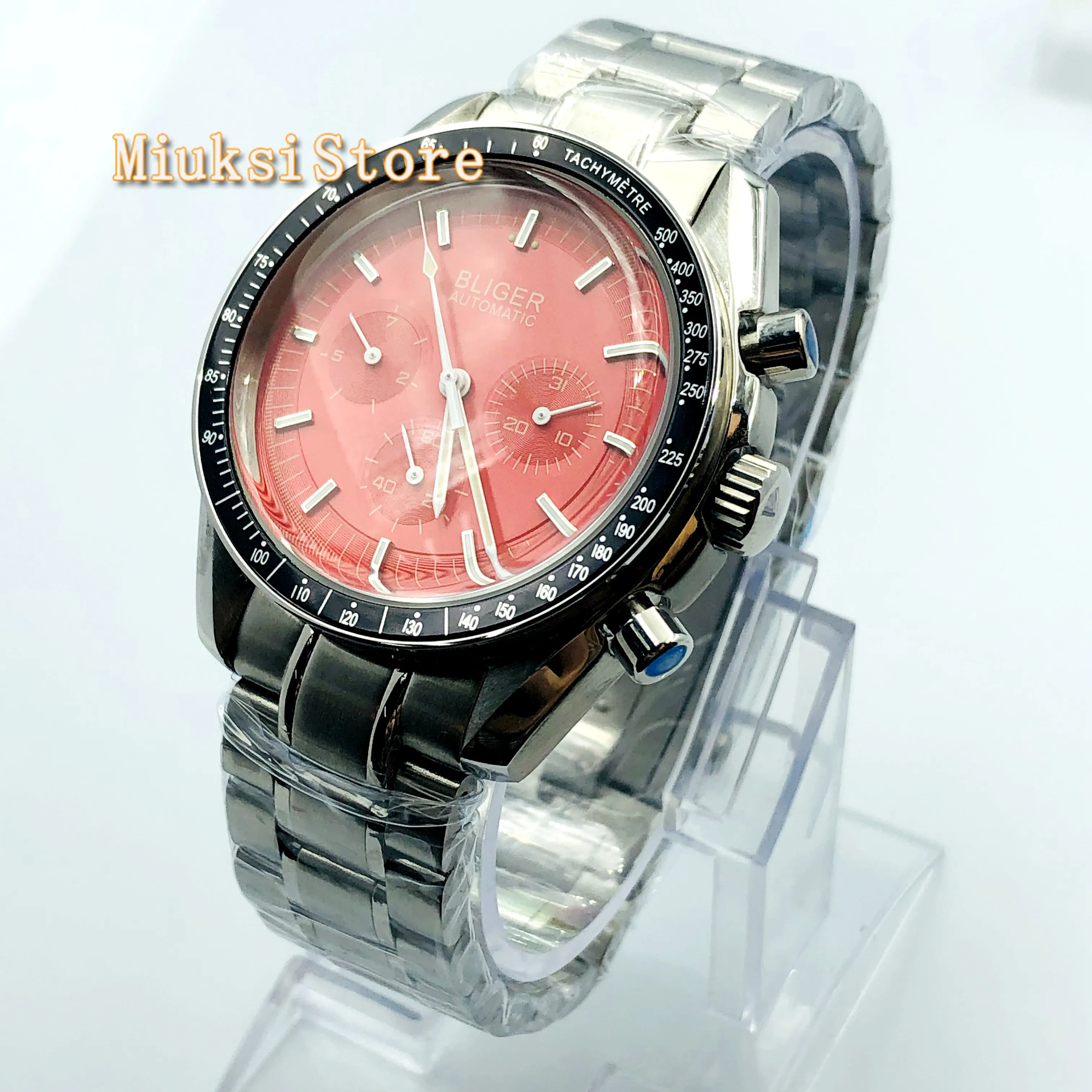 

2019 Man's Luxury Machinery Watch 40mm Bliger white dial week date indicator multifunction steel strap automatic mens watch