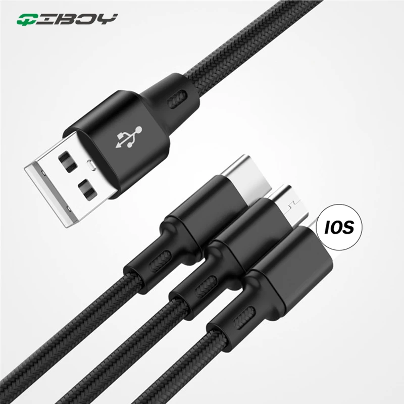 USB Cable For iPhone XS X 8 7 6 Charging Charger 3 in 1 Micro USB Cable For Android USB TypeC Mobile Phone Cables For Samsung S9