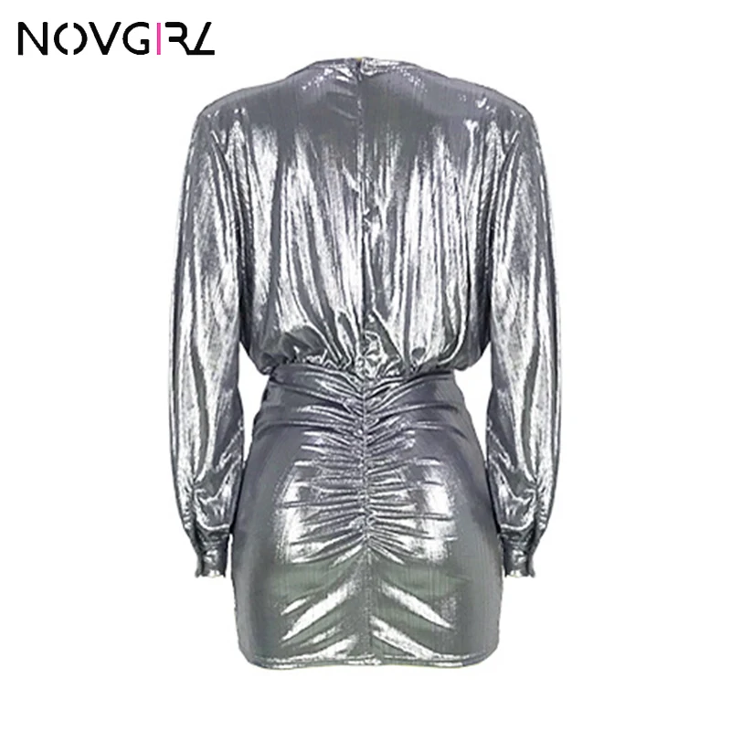 Novgirl, сексуальное облегающее платье с глубоким v-образным вырезом и поясом для женщин,, Золотое бронзовое платье с запахом, платье с рюшами, Клубные вечерние платья, шикарные платья