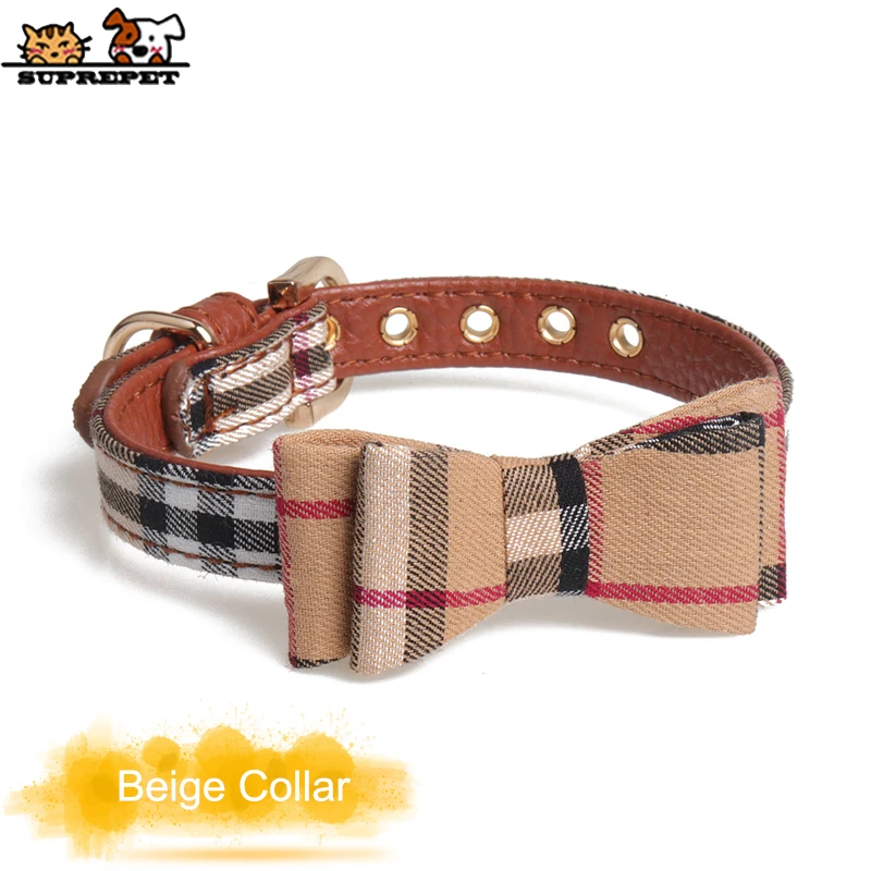 Beige Collar SUPREPET ошейник для питомца собаки кошки ошейник для питомца ошейник для собаки клетчатый ошейник для собаки ожерелье шарф для щенка ошейник из искусственной кожи ошейник для питомца dla psa - Цвет: Beige Collar