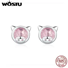 WOSTU серьги-гвоздики с розовыми кристаллами, 925 пробы, серебряные маленькие серьги для женщин, свадебные модные серебряные ювелирные изделия CTE149