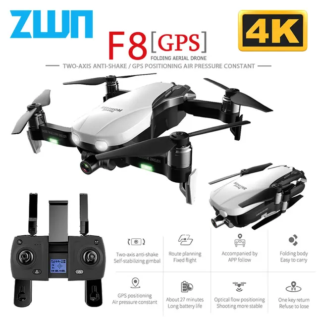 $134.99  F8 GPS Drone with Two-axis anti-shake Self-stabilizing gimbal Wifi FPV 1080P 4K Camera Brushless Qu