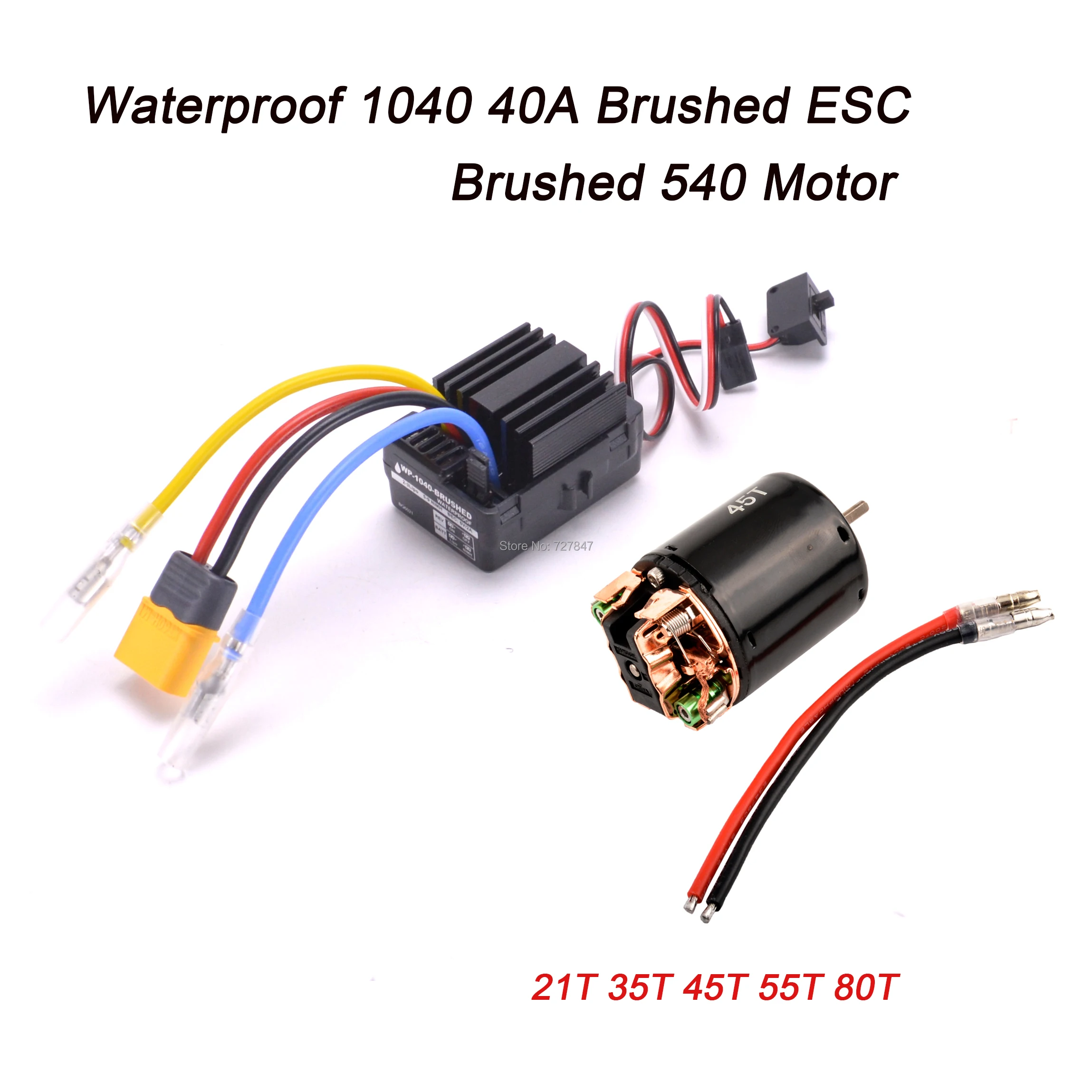 

Waterproof 1040 40A Brushed ESC With 540 Motor 21T 35T 45T 55T 80T For 1/10 RC Hobby Car boat crawler