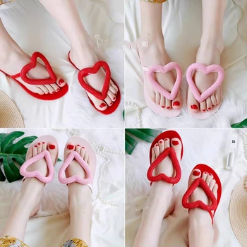 

Melissa Summer Big Heart Women Jelly Shoes Flip Flop 2020 New Women Flat Slippers Jelly Melissa Female Jelly Shoes Beach