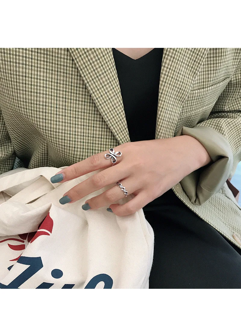 SHANICE 925 пробы Серебряное кольцо для открытия Ins винтажное китайское Узловое веревочное кольцо с узлом четырехлистный клевер ювелирное серебряное кольцо для женщин