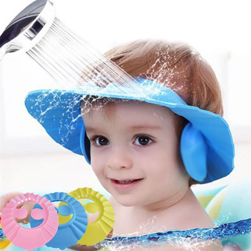 VOARGE 1 pezzo Baby Shampoo Cap protezione occhi doccia protezione da bagno morbido cappello per bambini regolabile Baby bambini Shampoo Baden tappo di protezione doccia blu