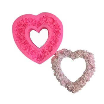 

2020 New L size rose garland form heart chocolate wedding cake decorating tools DIY love cookies baking fondant silicone mold