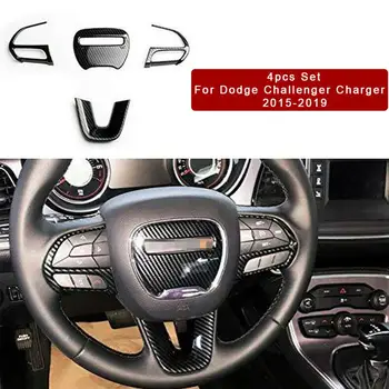 

DIY 4pcs Steering Wheel Carbon Fiber Cover Trims For Dodge Challenger Charger 2015+ Car Styling Decor Accessories
