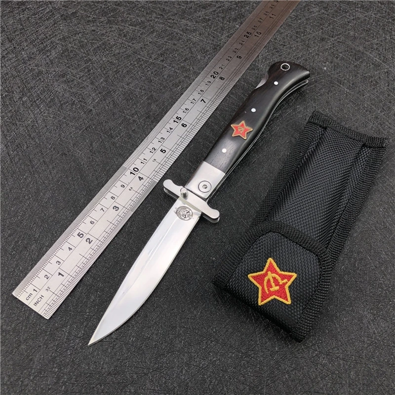 

Pocket Knife Russian Finka NKVD KGB Wit EDC Manual Folding Pocket Knife 440C Blade Wooden Handle Mirror Finish Outdoor Camping