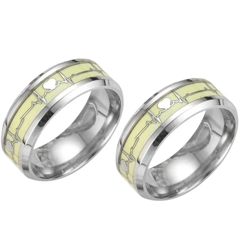 

2x Luminous Ecg Ring Stainless Steel Ring for Men Women Silver Color Bottom Silver Color Plate Ring 9 & 8