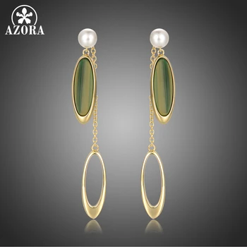 

AZORA Gorgeous Feminine Drop Earrings Women Pearl on Leaves Design Party Must Have Engagement Girl Friend Fashion Jewelry TE0404
