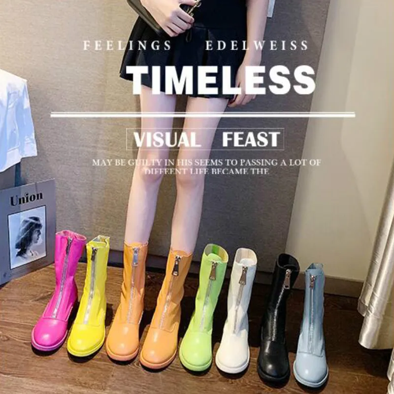 

Ankle Boots for Women Martin Boots Candy Colors Shoes Flat Casual Booties Woman 2019 Autumn Lace Up Ladies Bota Feminina