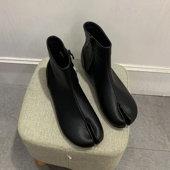 

New low-heeled split-toe short-heeled mid-heeled zip-up boots