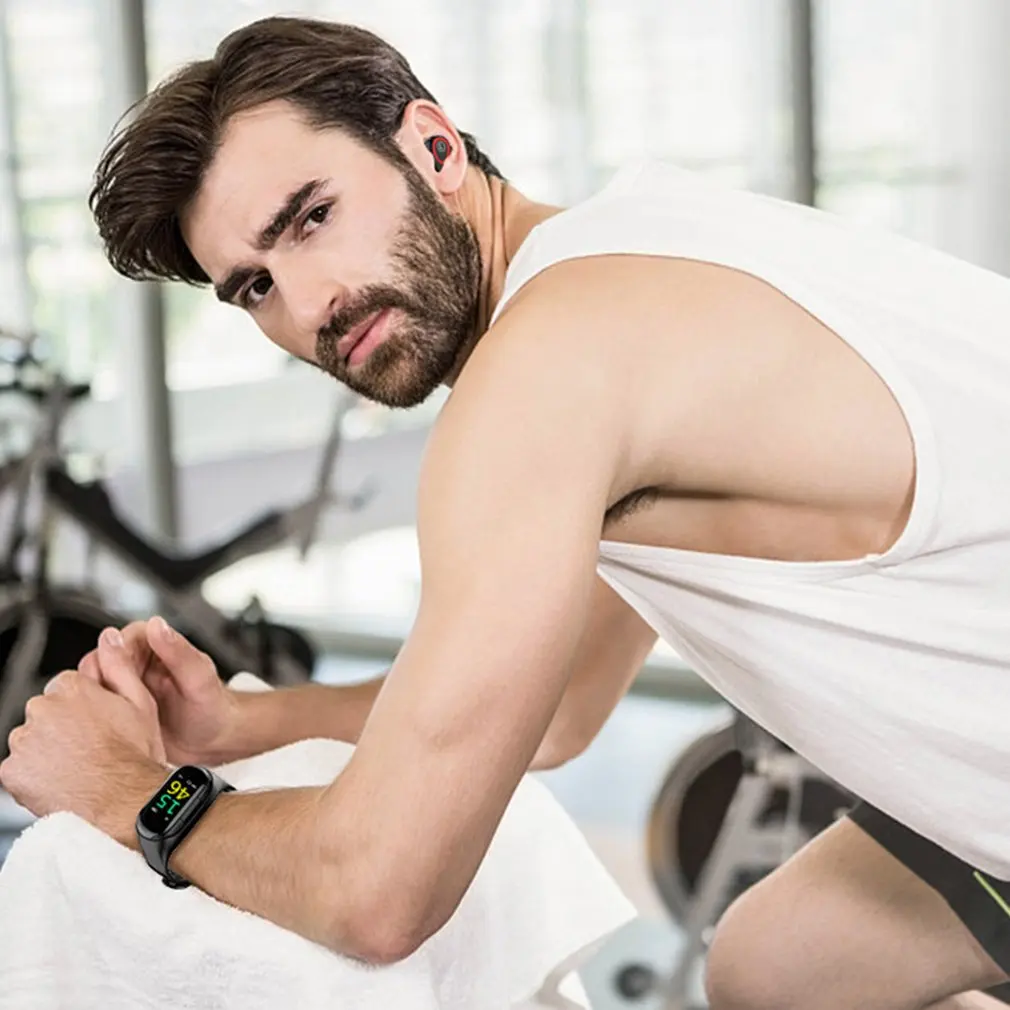 Wireless Bluetooth Earphone With Heart Rate Monitor Stereo Earbud Headset Long Time Standby Sport Watch Wristband Men