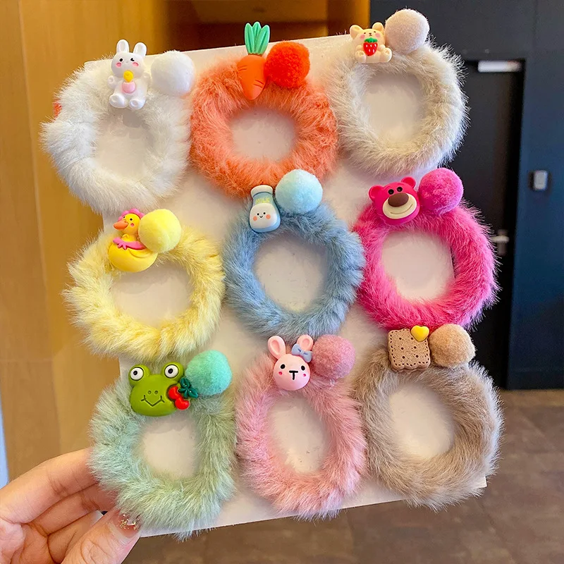 

2PC Hair Ties For Girls Women Cartoon Plush Candy Color Phone Cord Hair Ring Elastic Hair Bands Headwear Hair Accessories Gift