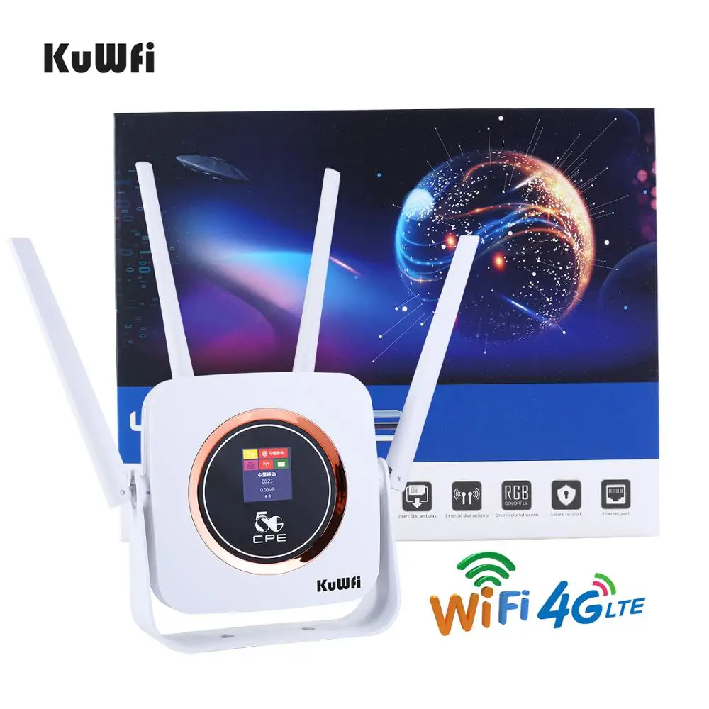 

KuWFi 4G Router 4G LTE SIM Wifi Router 300Mbps Unlocked Wireless CPE Router With 3000mAh Battery&RJ45 Lan Port