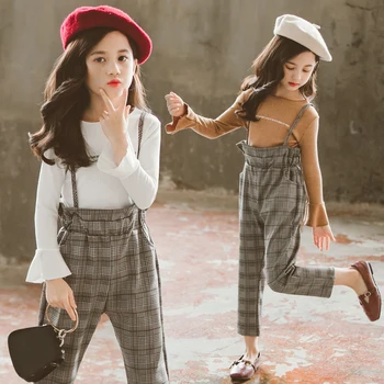 

Baby Girl Clothes Set Spring Autumn Children Long Sleeve Shirts + Plaid Rompers Pants Suits Kids Clothes 5 6 7 8 9 10 12 Year