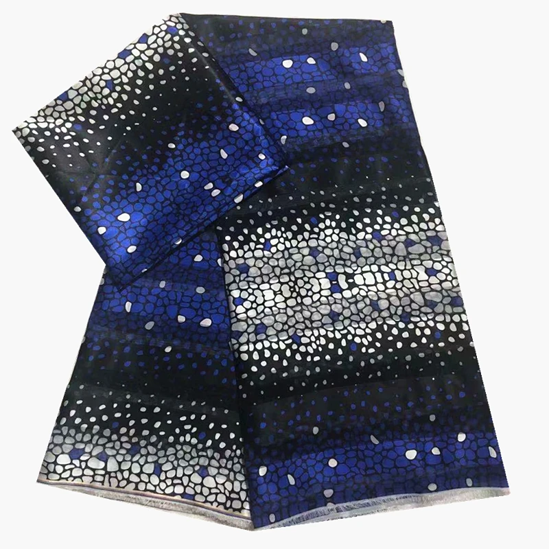 Ярко-синяя органза лента шелковая ткань нигерийская лента шелковая ткань Африканская восковая ткань для женского платья 4+ 2 ярда