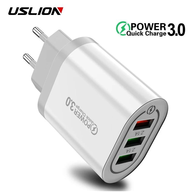 

USLION 5V 3A USB Charger for iPhone X 8 7 3 Port Fast Wall Charger EU/US Plug Adapter for Samsung S9 Xiaomi Mobile Phone Charger