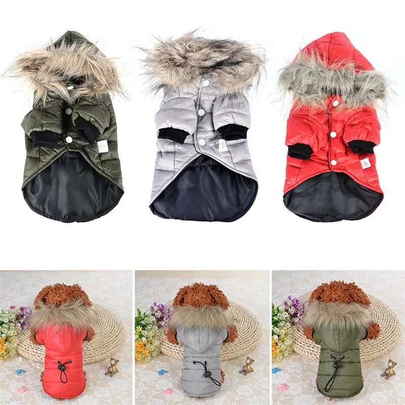 

Winter Warm Cotton Windproof Dog Coat Jacket Fur Hoodie Puppy Outfits For Chihuahua Yorkie Dog Winter Clothes Pets Clothing