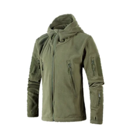 Army green Мужская осенне-зимняя куртка для охоты, Военная Тактическая Флисовая теплая куртка, ветрозащитная верхняя одежда с капюшоном, армейский зеленый цвет - Цвет: Army green