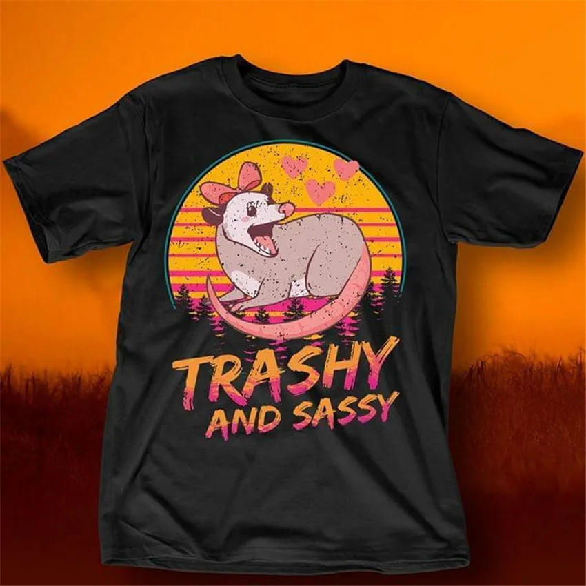 Забавная черная футболка с рисунком из мультфильма «Trashy And Sassy Possum Men'S», хлопковая Футболка с принтом «Harajuku Us», Футболка Harajuku
