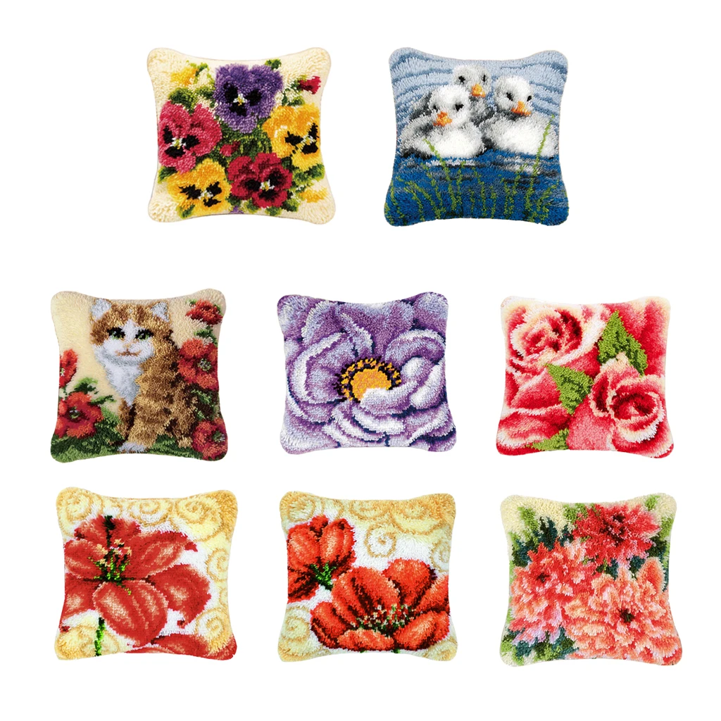 DIY Crochet Yarn Kits,Needlework Latch Hook Kit Unfinished Crocheting Rug Yarn Cushion Embroidery Carpet Set (43 x 43cm)