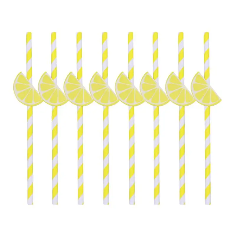 30pcs Hawaii Lemon Party Straws Fruit Paper Drinking Straws Barware For Party Supplies