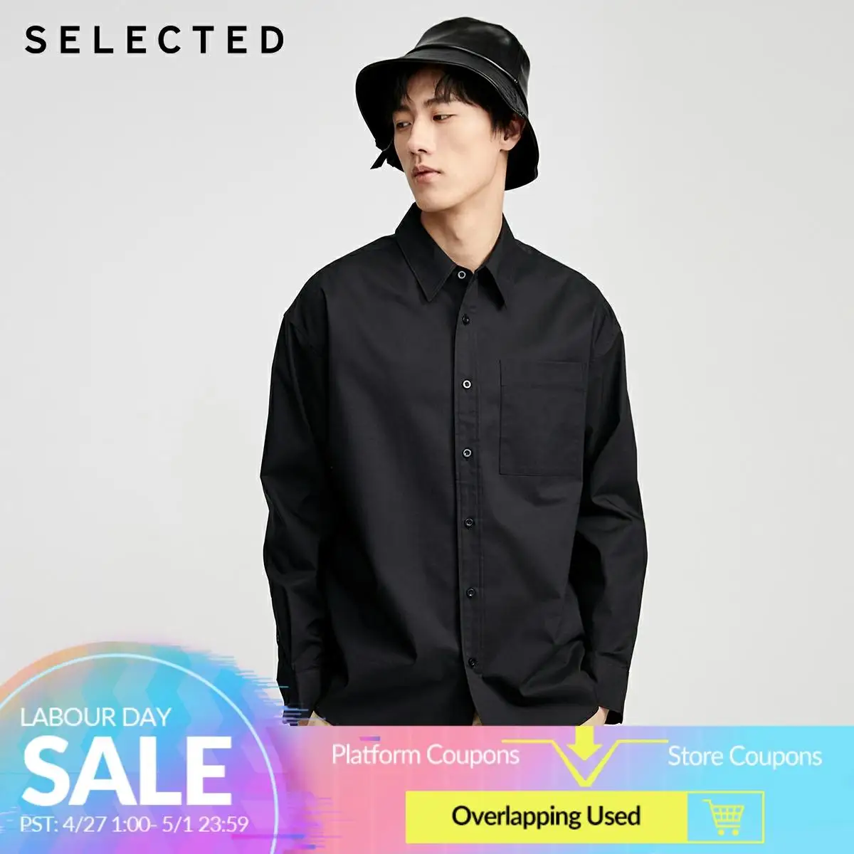 

SELECTED Men's Loose Fit Retro Business Casual Long-sleeved Shirt S|420205513