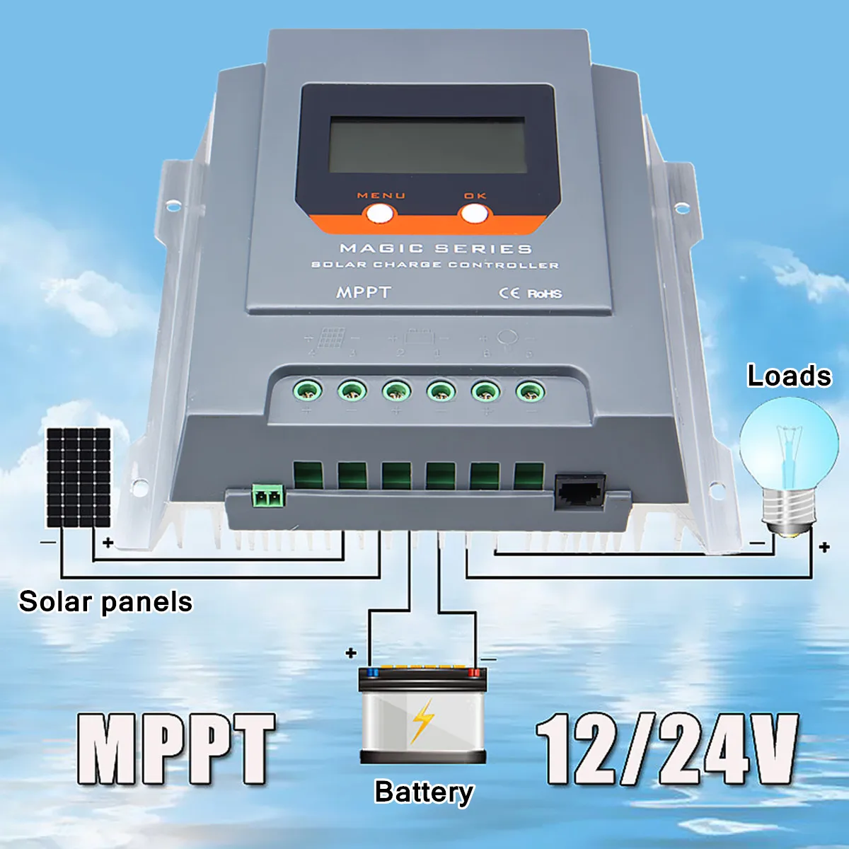 

10-40A MPPT Solar Charge Controller 12/24V LCD Auto Battery Charger Solar Regulator for 12V 24V Lead Acid Lithium-ion Batteries