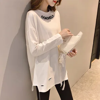 

Spring Autumn 2020 Women's Sweatshirt Harajuku Solid O-Neck Hole Casual Comfortable Vogue Aesthetic Lovely All-match Tops