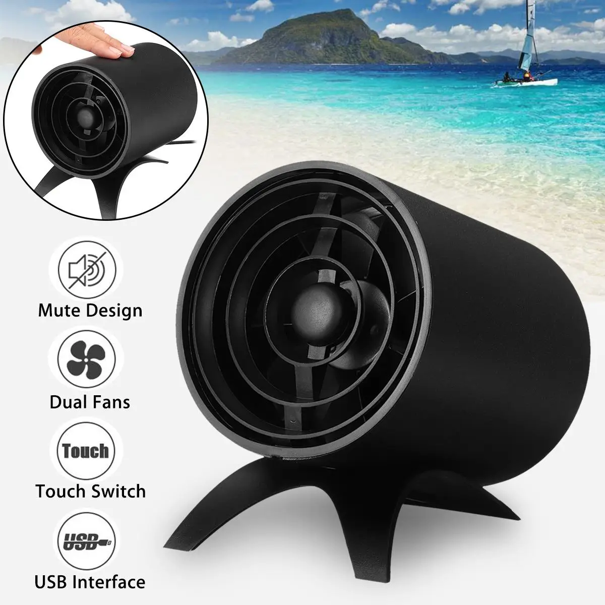 

Mini Desktop Fan USB Rechargeable Touch Control Quiet 2 Speed Desk Table Portable Travel Office Fan Dual Motor Drivers